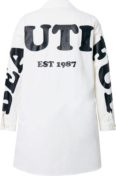 Immagine prodotto Ulla Popken Blusa lunga con scritta stampata sul retro, collo da camicia e maniche lunghe (46, 48)