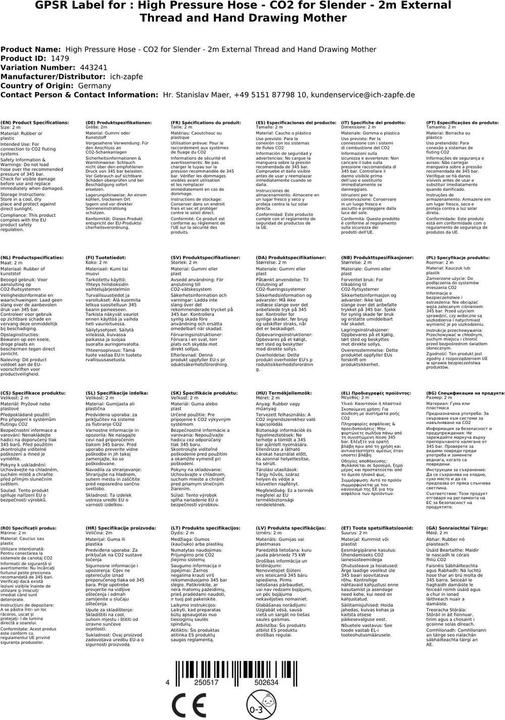 Actual product image Ich-zapfe Hochdruckschlauch - CO2 für Schankanlage - 2m