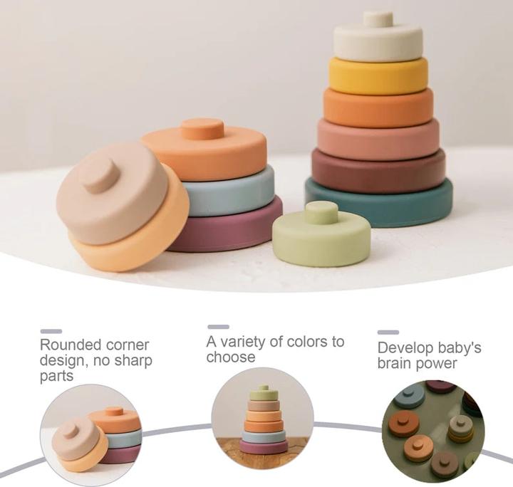 Actual product image Activity Board 6pcs baby building blocks toy round shape construction toy children soft silicone stacking