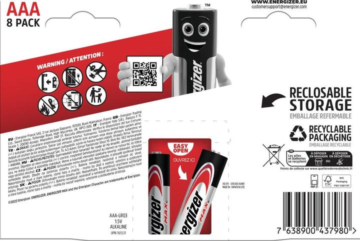 Immagine prodotto Energizer Max Alcalino (8 pz., AAA)