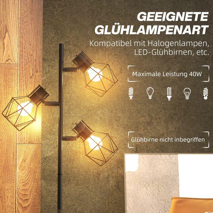 Actual product image Swisshandel24 Stehleuchte, Stehlampe mit 3 E27 Fassungen, 3 Flammen für Wohnzimmer, Schwarz (E27)