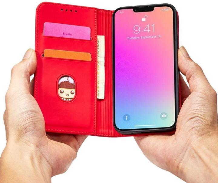 Produktbild Hurtel Magnet Card Case case for iPhone 14 Pro flip cover wallet stand red (Apple iPhone 14 Pro)