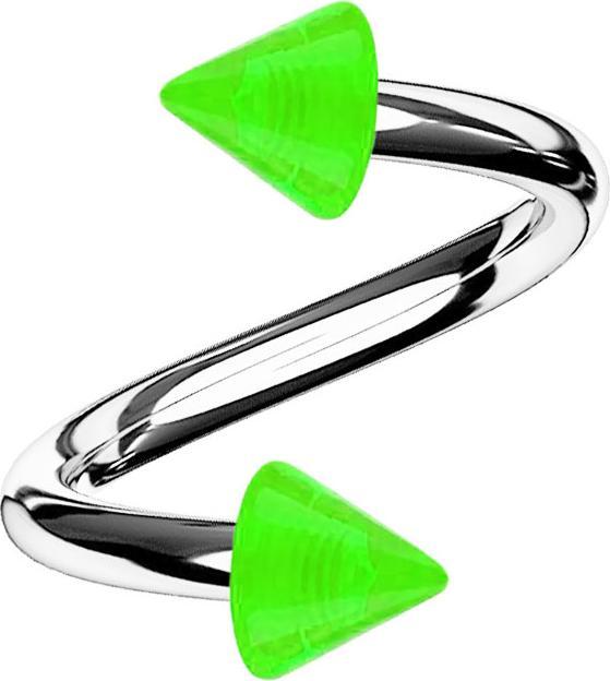 Produktbild Star Piercing Micro Spirale silber mit zwei Cones grün transparent (Kunststoff, ohne Messing, Chirurgenstahl 316L)