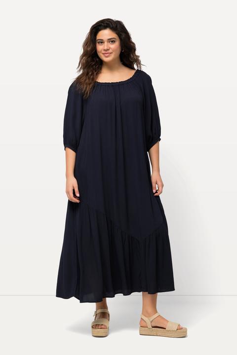 Produktbild Ulla Popken Midikleid, Struktur, Volantsaum, Rundhals, Halbarm (54)