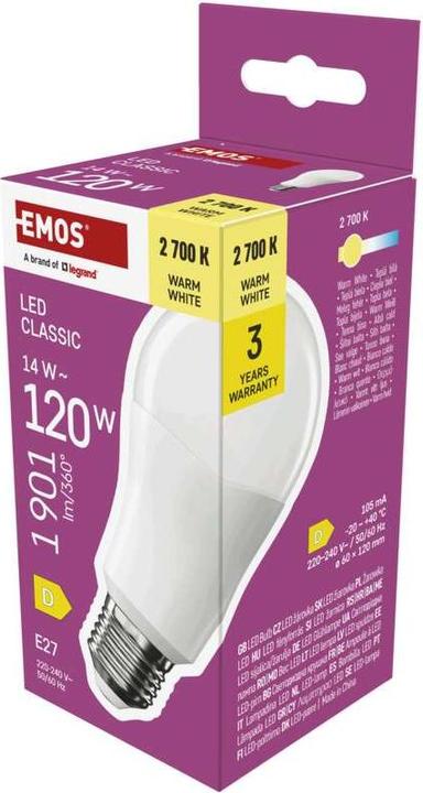 Immagine prodotto Emos LED Lampe Classic A60 / E27 / 14 W (120 W) / 1901 lm / Warmweiss (E27, 1901 lm, 1x)