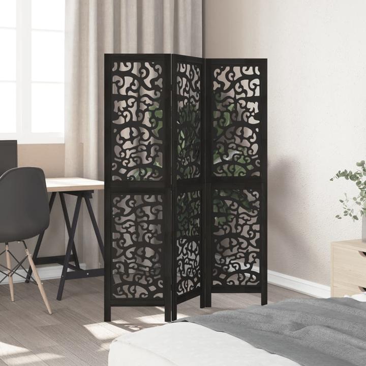 Actual product image VidaXL Screen room divider partition wall 3-piece black solid wood paulownia