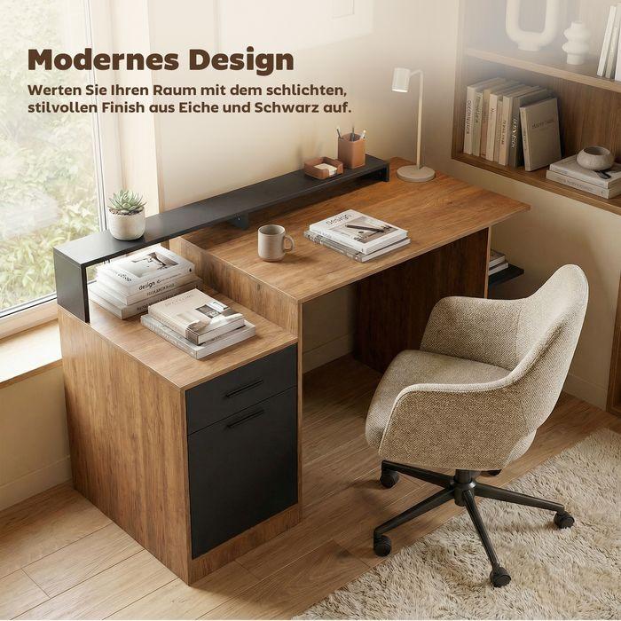Produktbild Swisshandel24 Computertisch, Stauraum, Regalen, 140cm, Eiche
