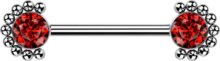 Actual product image Star Piercing Barbell Innengewinde silber front Kugelhalbblume Kristall rot (without brass, Titanium)