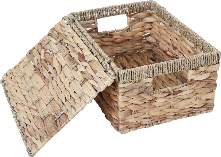 Actual product image Swisshandel24 Set of 3 Storage Box, Chest Box with Lid, Water Hyacinth natural colour