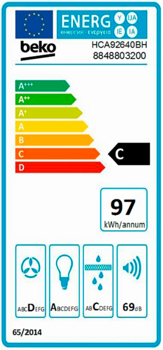 Energy Label Beko HCA 92640 BH (Ceiling hood)