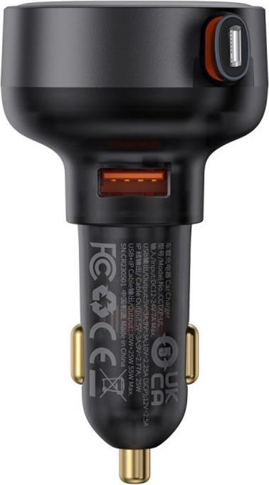 Actual product image Baseus Enjoyment Pro Car Charger U+Retractable iP Cable 55W Cluster - Black