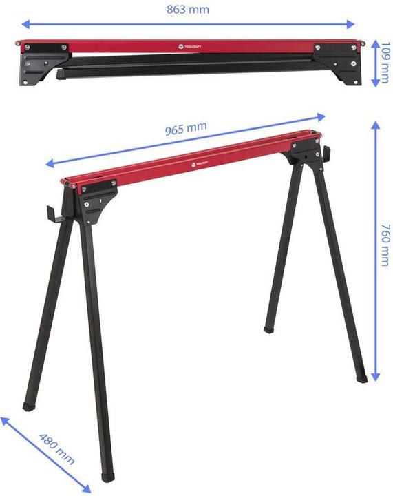 Produktbild Toolcraft TO-10311633 Stahl Sägebock klappbar 230 kg (B x T) 965 mm x 480 mm 3. (96.50 cm, 48 cm)