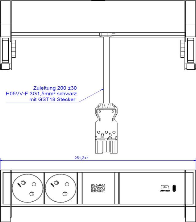 Actual product image Bachmann DESK2 2x UTE 1x USB C 60W blanc (3x, CEE 7/3, CEE 7/5)