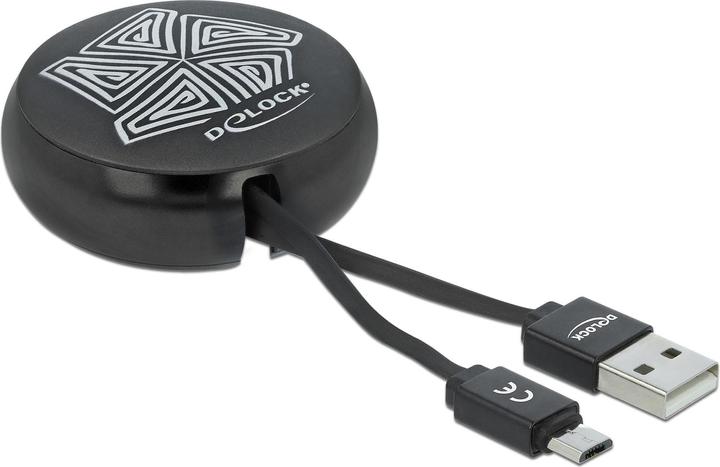 Actual product image Delock USB 2.0 cable USB-A - MicroB with car roll function, black (0.92 m, USB 2.0)