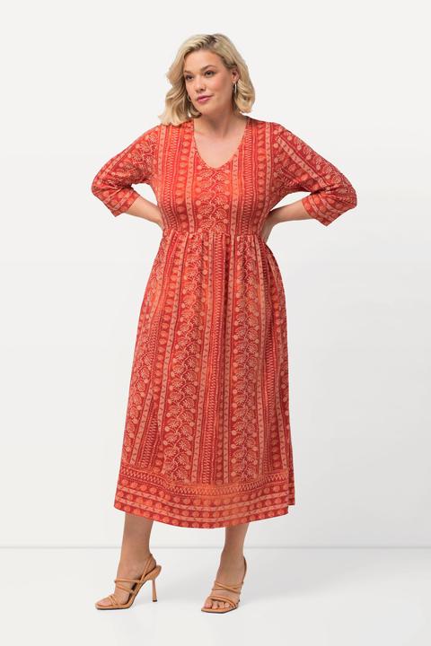 Produktbild Ulla Popken Jerseykleid, A-Linie, V-Ausschnitt, 3/4-Arm, Taschen (60)