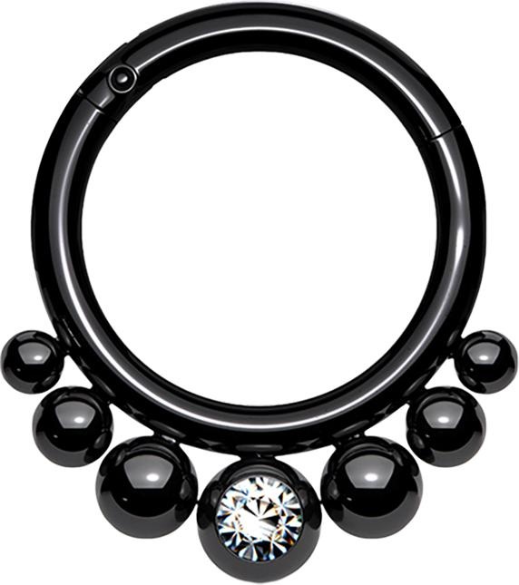 Immagine prodotto Star Piercing Anello micro segmento pieghevole nero sette sfere cristallo argento (Acciaio chirurgico 316L, senza ottone)