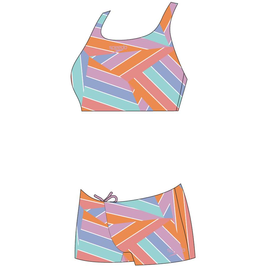 Speedo, Mädchen, Badeanzug, Allover 2 piece Boyleg Short, Orange, Grün, Pink, Blau, Braun, Grau, Türkis, (128)