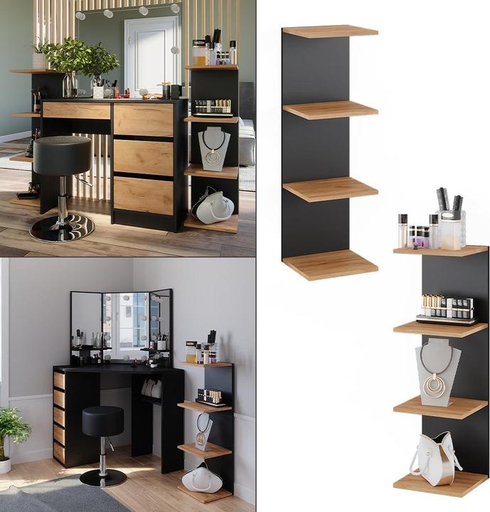 Immagine prodotto Vicco Mensola da parete Paolo, Antracite/oro power oak, 30 x 95 cm Set di 2