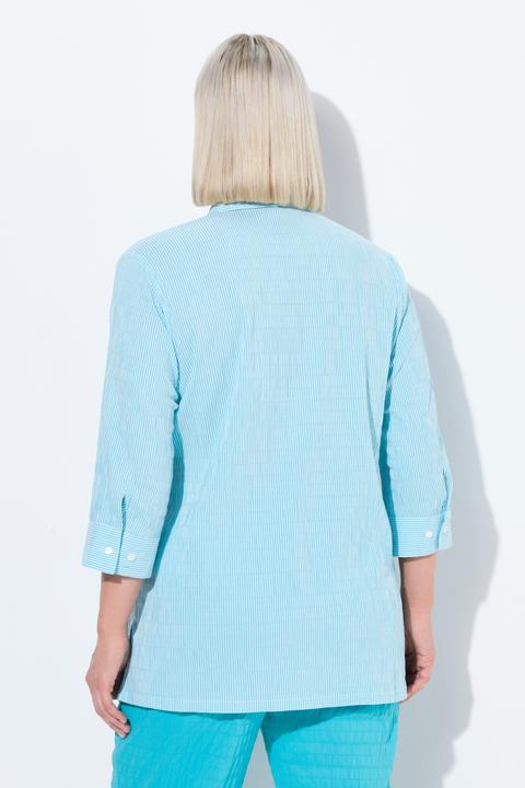 Actual product image Ulla Popken Textured Stripe Button Front Stretch Blouse (68)