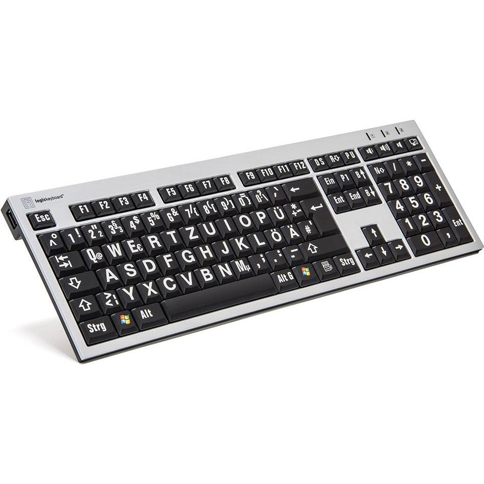 Logickeyboard XLPrint (DE, Kabelgebunden), Tastatur, Schwarz