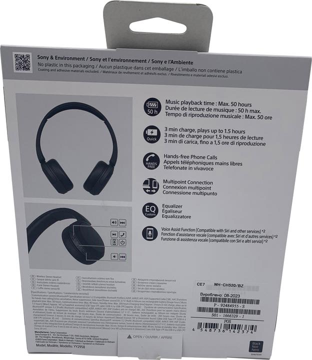 Productafbeelding Sony WH-CH520 (Geen ruisonderdrukking, 50 h, Draadloze)