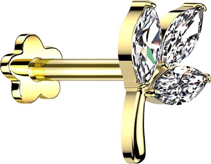 Immagine prodotto Star Piercing Micro Threadless Labret placcato oro foglia placcato oro tre ovali cristallo argento (senza ottone, Titanio)