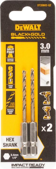 Actual product image DeWalt DT20602QZ HSSG metal twist drill 2 pieces 3 mm total length 72 mm corro (3 mm)