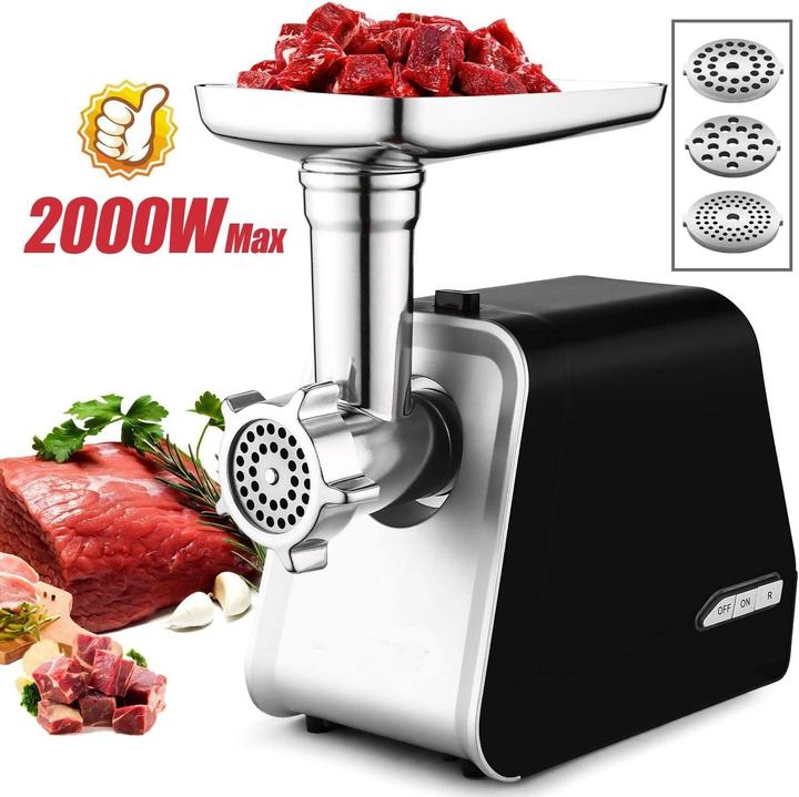 Actual product image Nictemaw Electric Meat Grinder with Sausage Stuffer, 2000W, 3 Plates, Reverse Function