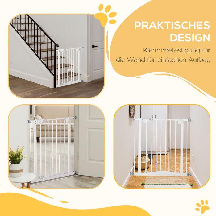 Produktbild Swisshandel24 Türgitter mit Katzenklappe, Montage ohne Bohren, variable Breite 74-80 cm, einhändiges Öffnen, Metal (74 cm)
