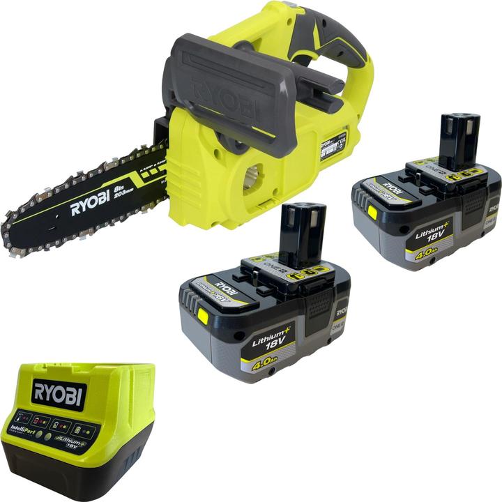 Produktbild Ryobi RY18CS20A-0 18 V ONE+ Akku Kettensäge 20 cm Compact + 2x Akku 4,0 Ah + Ladegerät (Akku Kettensäge)