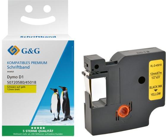 Actual product image G&G Tape colour: Yellow Font colour: Black 12 mm 7 m (1.20 cm, Black, Yellow)
