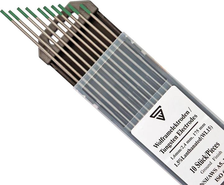 Actual product image Stahlwerk Tungsten electrodes WP Green Set 5 x 1.6 mm + 5 x 2.4 mm x 175 mm