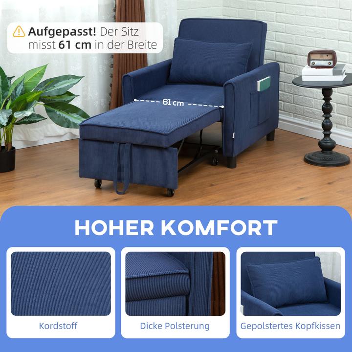 Actual product image Homcom Schlafsessel Polyester, Eukalyptusholz Blau