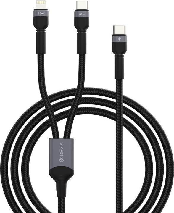 Image du produit Devia Câble 2en1 Extreme EC648 USB-C + USB-C - Lightning 1,2 m 3A noir (1.20 m, USB 3.2 Gen 1, 18 W)