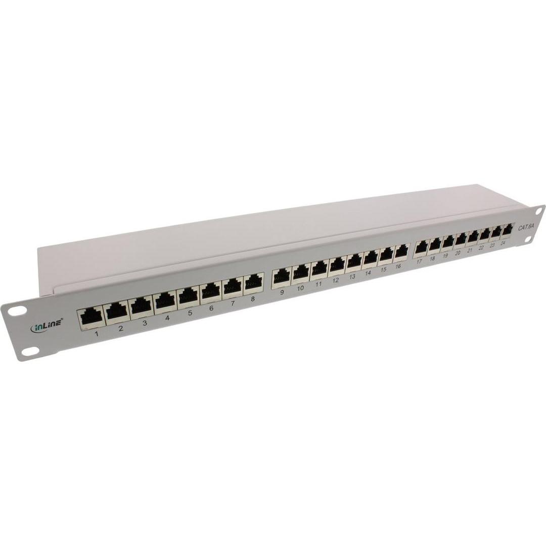 InLine Patchfeld Cat.6A 24-fach 48,26cm 19Zoll 1HE lichtgrau RAL7035, Server Zubehör, Grau
