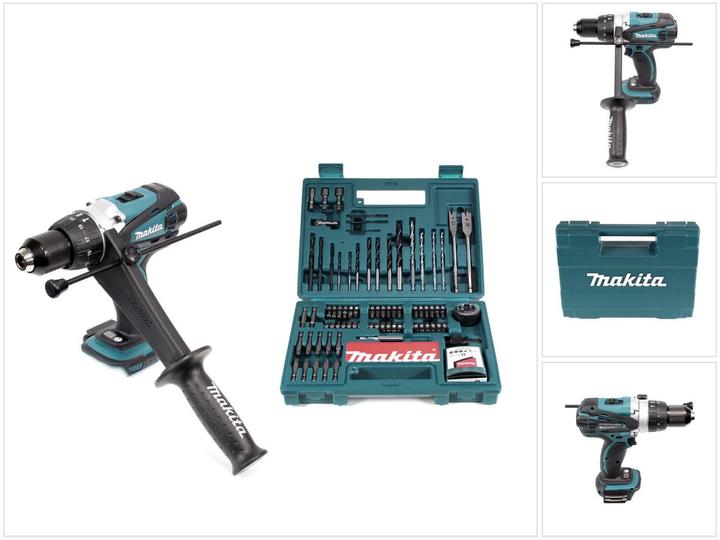 Immagine prodotto Makita DHP 458 Z Trapano avvitatore ad impulsi 18V 91Nm a batteria + Set di 100 punte per tra (Batteria ricaricabile)