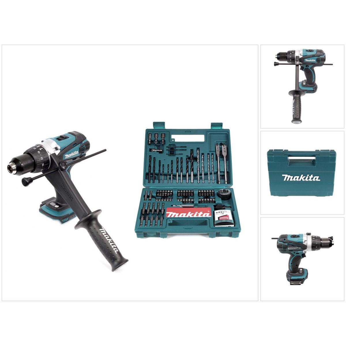Makita, Trapano + Avvitatore a batteria, DHP 458 Z Trapano avvitatore ad impulsi 18V 91Nm a batteria + Set di 100 punte per tra