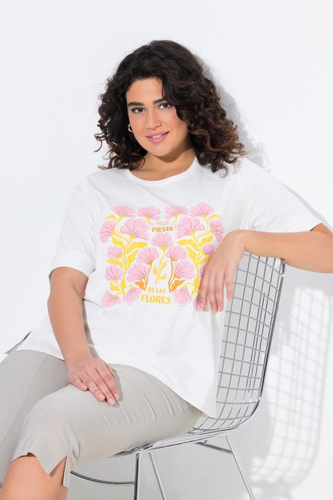 Immagine prodotto Ulla Popken T-shirt con design floreale, ricami, scollo a girocollo e mezze maniche (50, 52)