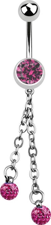 Immagine prodotto Star Piercing Banana in argento con catena e due sfere di cristallo rosa (senza ottone, Acciaio chirurgico 316L)