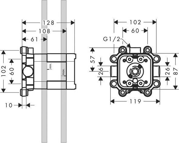 Actual product image hansgrohe HG basic body for 24x24 1jet overhead shower with shower arm
