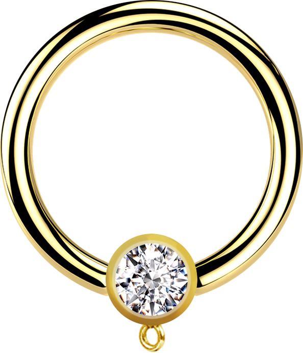 Immagine prodotto Star Piercing Anello Micro Closure placcato oro con cilindro in cristallo argento Anello per ciondolo (senza ottone, Acciaio chirurgico 316L)