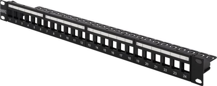 Produktbild Digitus Modulares Patch Panel geschirmt 24-port Blank 1HE Rack Mount Farbe Schwarz transparente Logofelder