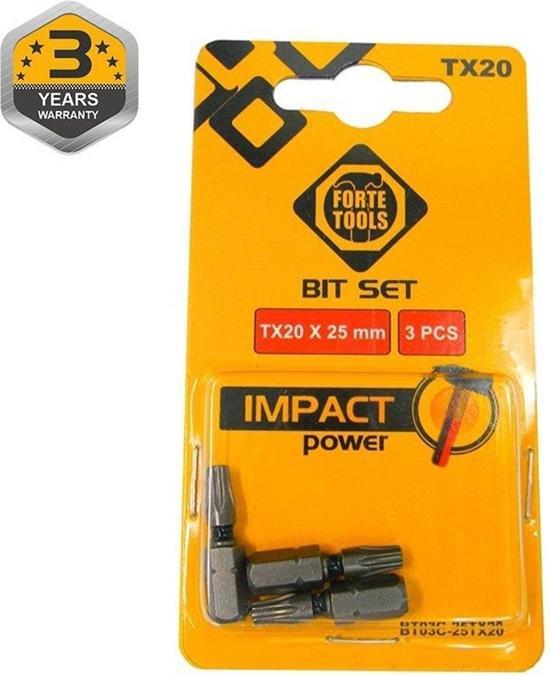 Produktbild Forte tools IMPACT SCREWDRIVER BIT TX20X25MM 3PCS (Innensechsrund TX)