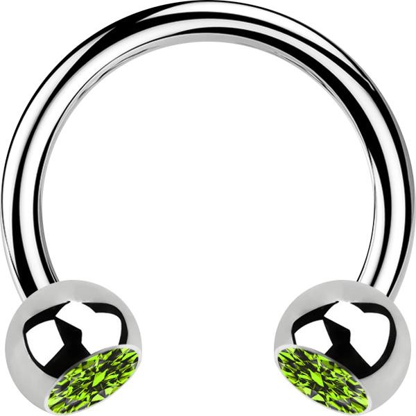 Produktbild Star Piercing Micro Circular Barbell silber mit zwei Kugeln Kristall hellgrün (Chirurgenstahl 316L, ohne Messing)