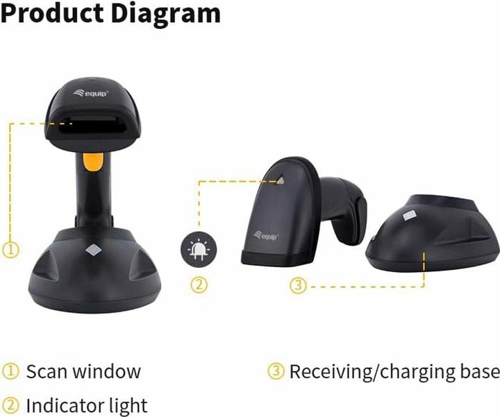 Produktbild equip Barcode Handscanner 2D Laser Wireless USB schwarz (1D-Barcodes, 2D-Barcodes)