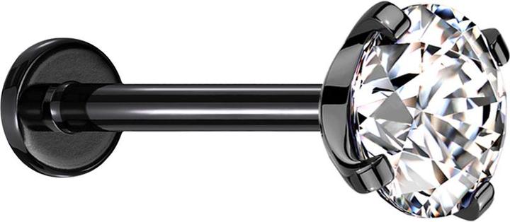 Actual product image Star Piercing Micro Threadless Labret black with crystal silver set (without brass, Surgical steel 316L)