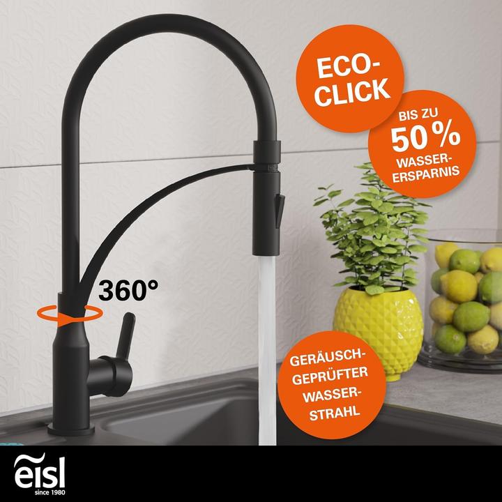 Actual product image Eisl Kitchen tap CARNEO Sink mixer Black matt Black Spray Pull-out Swivelling NI183CARB