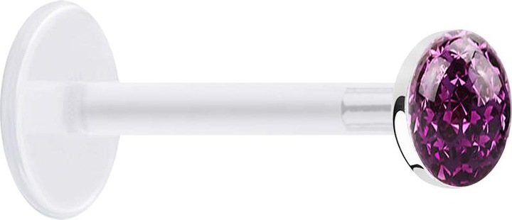 Produktbild Star Piercing Micro Labret transparent mit Kristallscheibe violett Epoxy Schutzschicht (925 Sterlingsilber, ohne Messing, Bioflex)