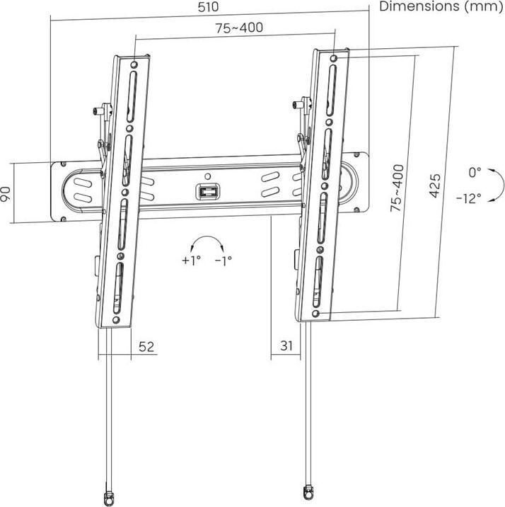 Produktbild Gembird TV bracket Tv stiprinājums TV wall mount PRO series (tilt) 32”-65” (Wand, 60 kg, 32" - 65")