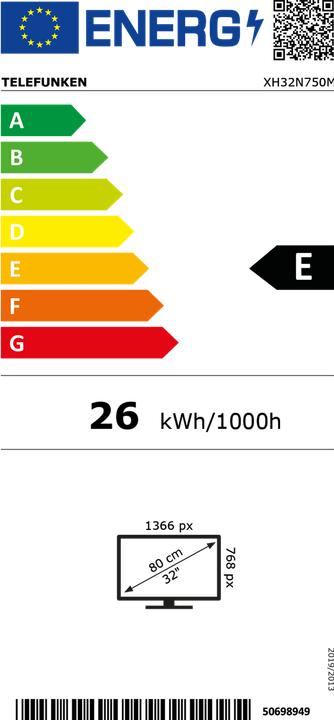 Energie-Label Telefunken XH32N750M (80 cm (32 Zoll), schwarz, WXGA, Triple Tuner, Mediaplayer) (32", LED, HD ready)